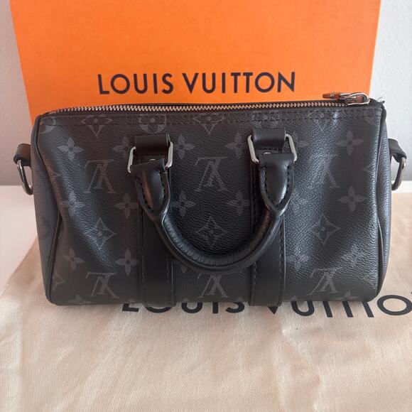 Louis Vuitton Keepall Bandoulière 25 Crossbody Bag Monogram Eclipse Gray Black - Picture 3 of 15